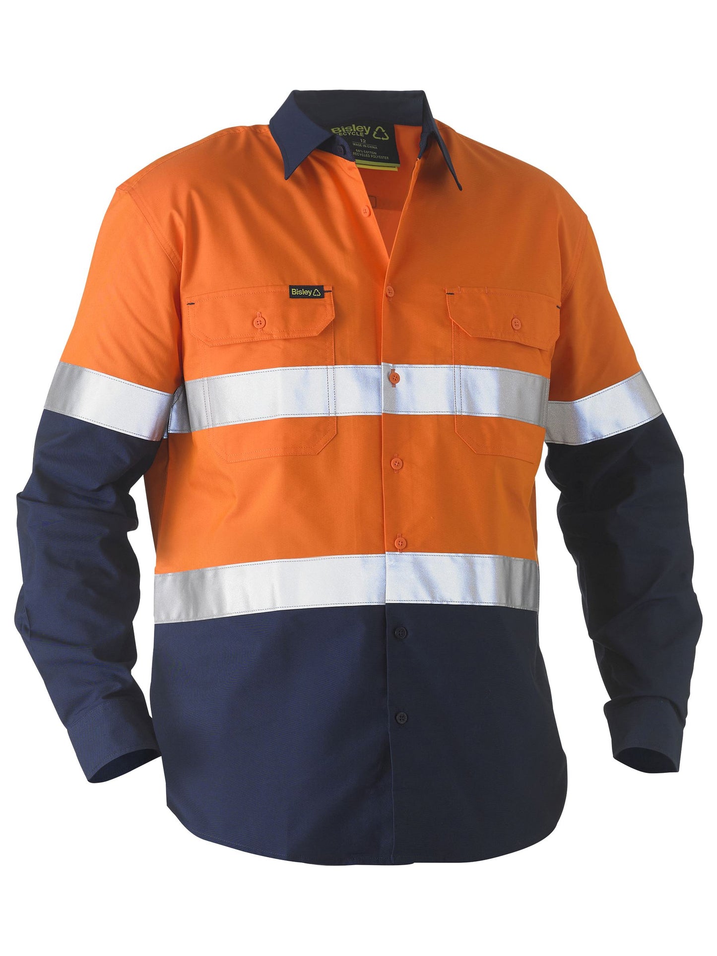 BS6996T Bisley Recycle Taped Two Tone Hi Vis Drill Shirt