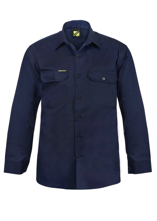 Workcraft WS3020 Mens Long Sleeve Cotton Drill Shirt in Navy