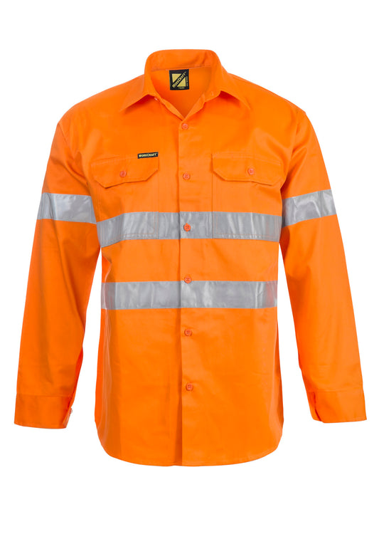 Workcraft WS4002 Hi Vis Long Sleeve Reflective Cotton Drill Shirt in Orange
