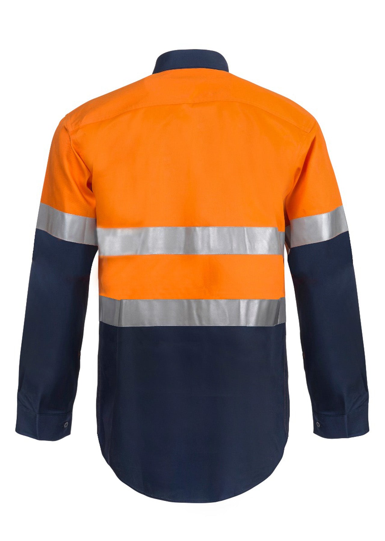 Workcraft WS4000 Mens Hi Vis Long Sleeve Cotton Drill Reflective Shirt in Orange/Navy