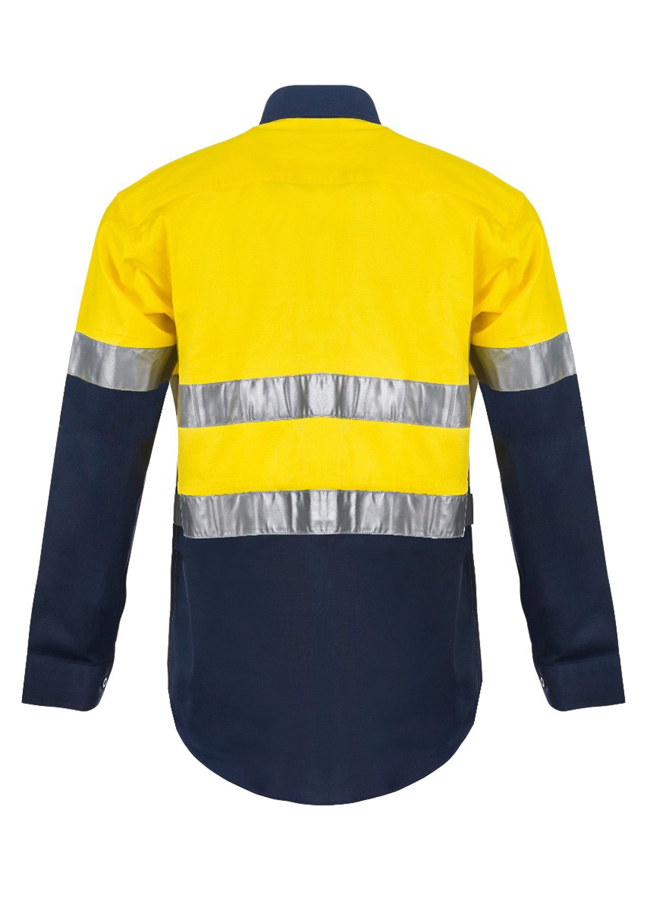 Workcraft WS6030 Light Weight Hi Vis Long Sleeves Vented Cotton Drill Reflective Shirt in Yellow/Navy