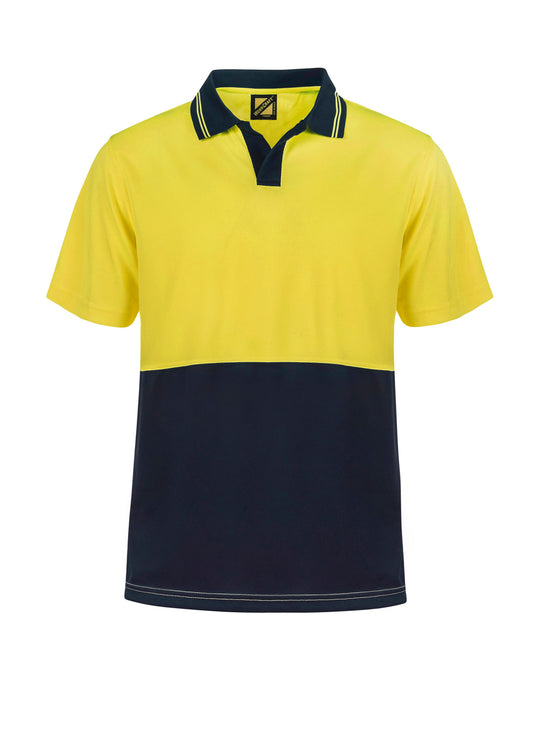 Workcraft WSP205 Hi Vis Short Sleeve Food Industry Micromesh Polo in Yellow/Navy