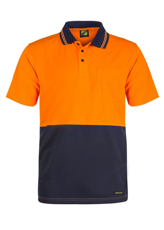 Workcraft WSP201 Hi Vis Short Sleeve Micromesh Polo With Pocket in Orange/Navy