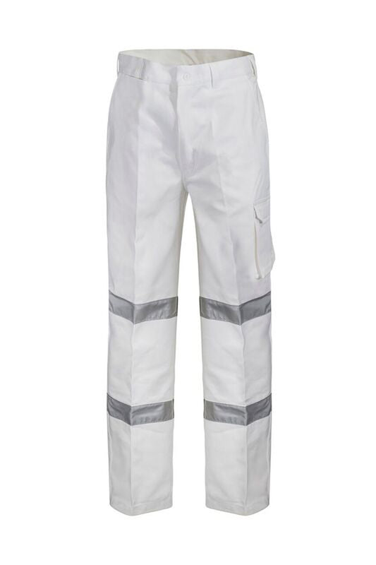 Workcraft WP3223L Mens Reflective Cargo Cotton Drill Trouser-Long in White