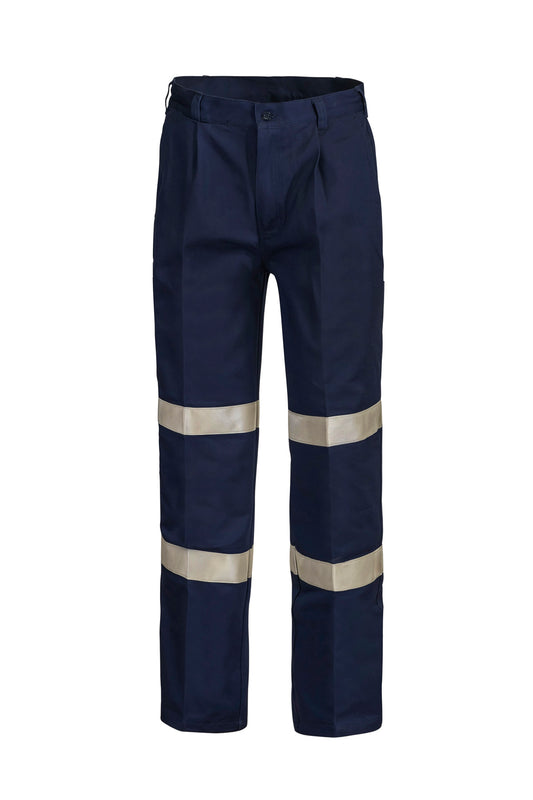 Workcraft WP3045 Mens Reflective Single Pleat Cotton Drill Industrial Laundry Trouser in Navy