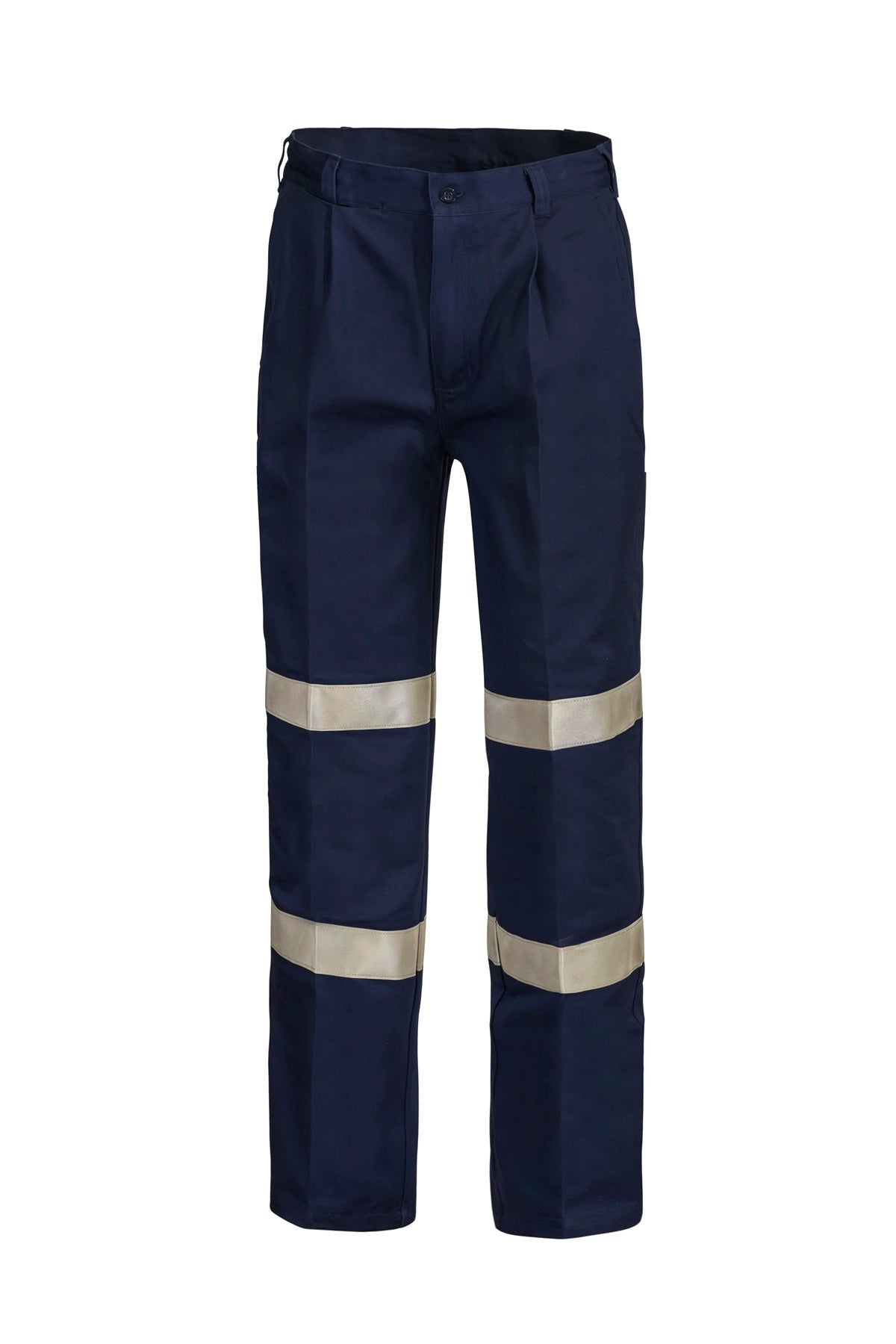 Workcraft WP3045L Mens Reflective Single Pleat Cotton Drill Industrial Laundry Trouser Long in Navy