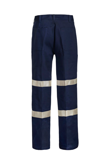 Workcraft WP3045L Mens Reflective Single Pleat Cotton Drill Industrial Laundry Trouser Long in Navy