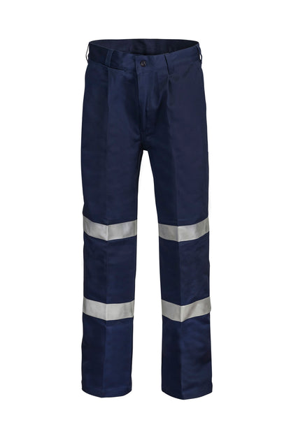 Workcraft WP4006L Mens Reflective Single Pleat Cotton Drill Trouser Long in Navy