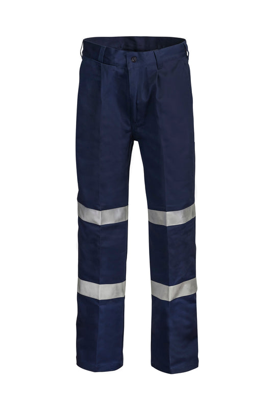 Workcraft WP4006L Mens Reflective Single Pleat Cotton Drill Trouser Long in Navy