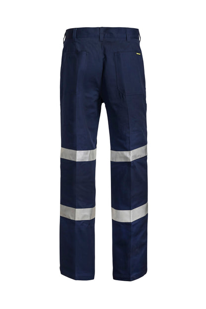 Workcraft WP4006L Mens Reflective Single Pleat Cotton Drill Trouser Long in Navy