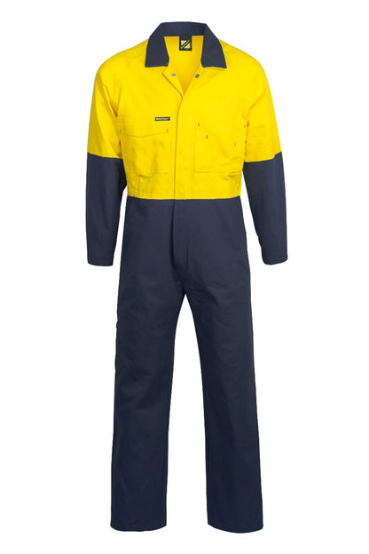 Workcraft WC3051 Mens Hi Vis Cotton Drill Coveralls in Orange/Navy, Yellow/Navy