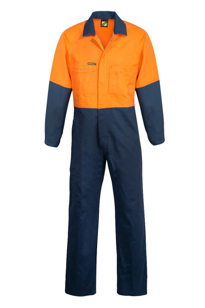 Workcraft WC3051 Mens Hi Vis Cotton Drill Coveralls in Orange/Navy