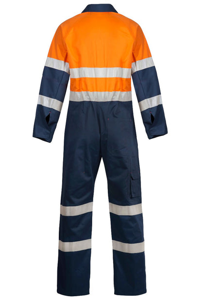 Workcraft WC3056 Mens Hi Vis Cotton Drill Reflective Industrial Laundry Coveralls in Orange/Navy