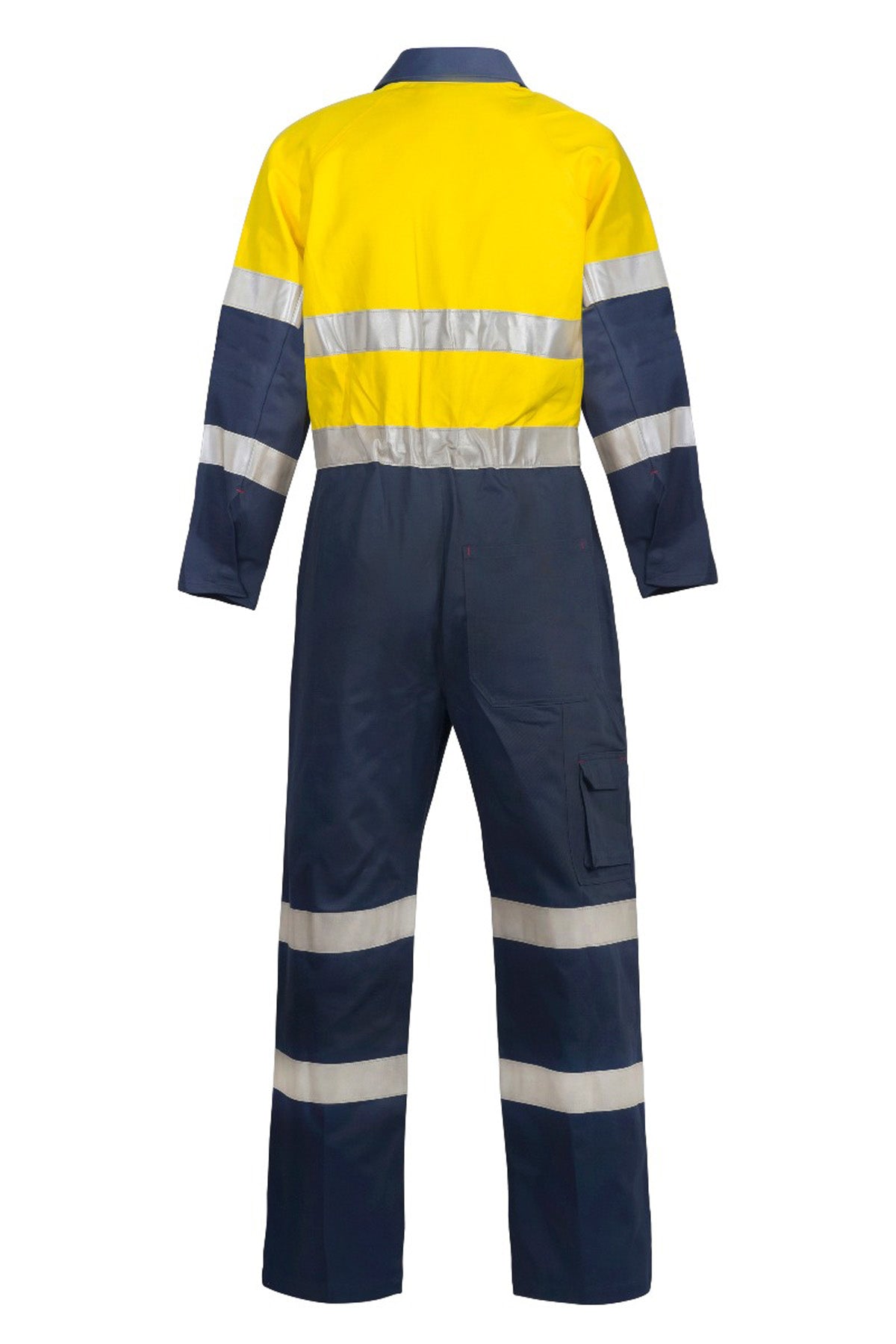 Workcraft WC3056 Mens Hi Vis Cotton Drill Reflective Industrial Laundry Coveralls in Yellow/Navy