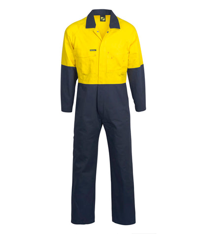 Workcraft WC3059 Mens Hi Vis Poly/Cotton Coveralls in Yellow/Navy