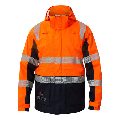 Flamebuster FJV032 Mens HRC2 Inherent Reflective Wet Weather 3 In 1 Jacket in Orange/Navy