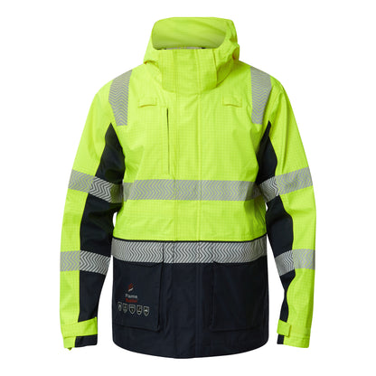 Flamebuster FJV033 Mens FR Hi Vis Wet Weather Segmented Reflective Jacket in Yellow/Navy