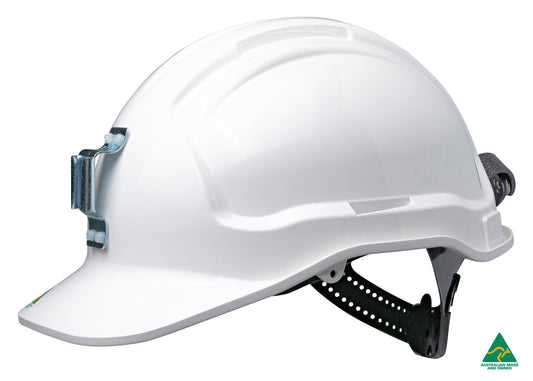 Maxisafe HTG56ML-WH Tuffgard Non-Vented Hard Hat with Sliplock Harness and metal lamp bracket