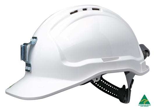 Maxisafe HTG57ML-WH Tuffgard Vented Hard Hat with Sliplock Harness and metal lamp bracket