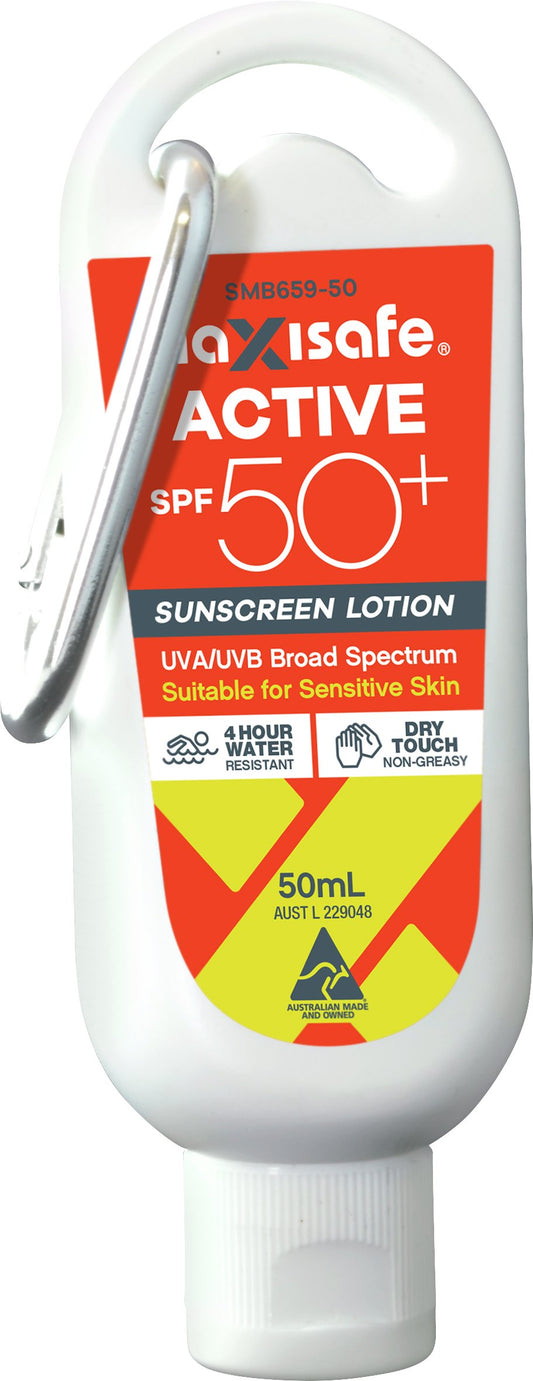 Maxisafe SMB659-50 SPF 50+ Sunscreen Lotion, 50ml with Carabiner