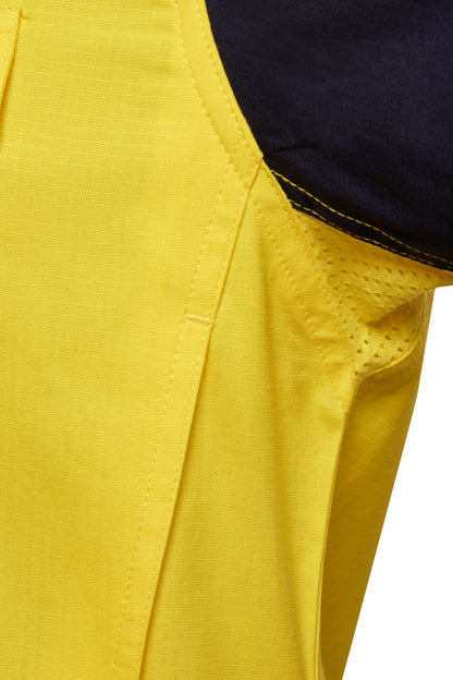 Workcraft WS6067 Mens Hi Vis Short Sleeve Vented Ripstop Shirt in Yellow/Navy