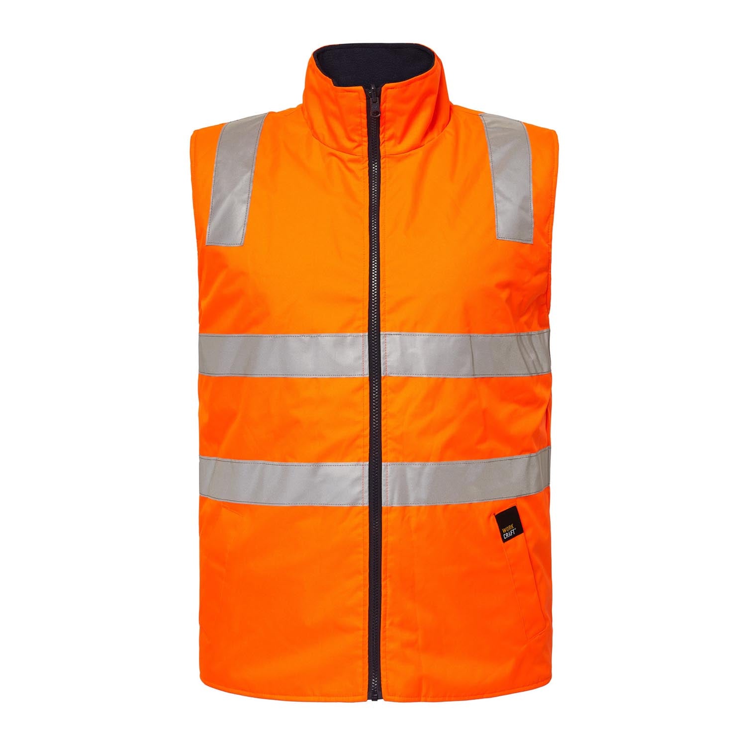 Workcraft WW9023 Hi Vis Reversible Fleece Reflective Vest in Orange/Navy