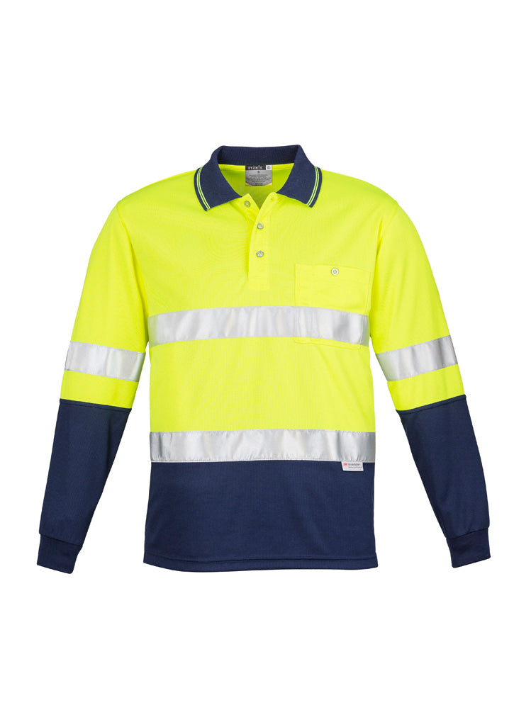 Syzmik Men's Hi Vis Spliced Long Sleeve Polo - Hoop Taped - Yellow/Navy