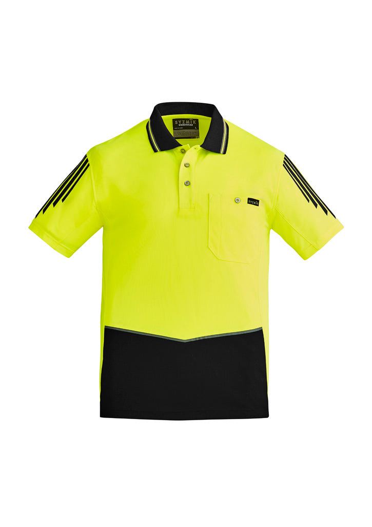 Syzmik Men's Hi Vis Flux Short Sleeve Polo - Yellow/Black