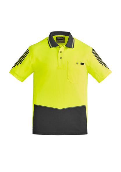 Syzmik Men's Hi Vis Flux Short Sleeve Polo - Yellow/Charcoal