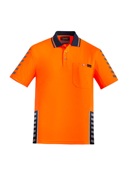 Syzmik Men's Hi Vis Komodo Short Sleeve Polo - Orange/Navy