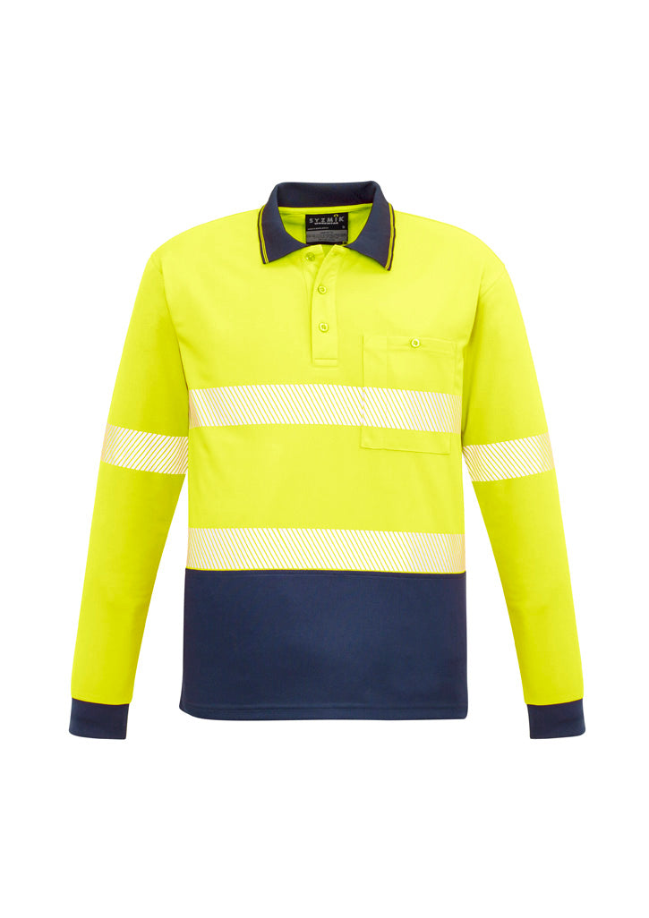 Syzmik Unisex Hi Vis Segmented Tape Long Sleeve Polo - Yellow/Navy