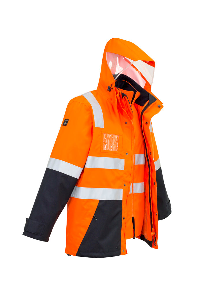 Syzmik Men's Hi Vis 4 In 1 Waterproof Jacket - Orange/Navy