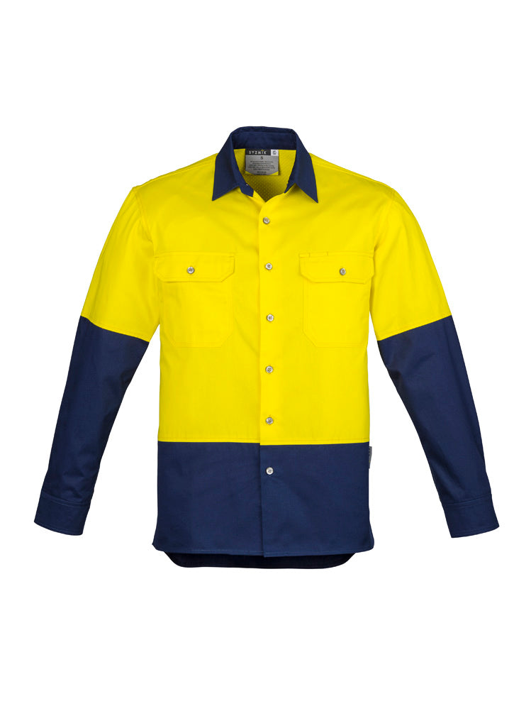Syzmik Men's Industrial Long Sleeve Shirt - Yellow/Navy