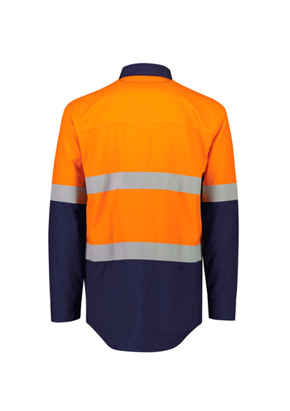 Syzmik Men's Orange Flame Lightweight Ripstop Spliced Shirt - Hoop Taped - Orange/Navy