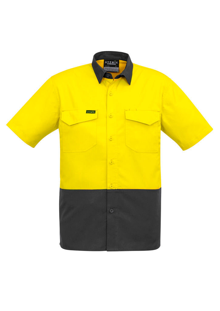 Syzmik Men's Rugged Cooling Hi Vis Short Sleeve Shirt - Yellow/Charcoal