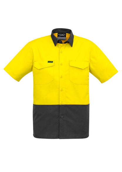 Syzmik Men's Rugged Cooling Hi Vis Short Sleeve Shirt - Yellow/Charcoal