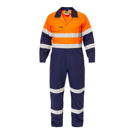 Workcraft WC3063 Mens Hi Vis Two Tone Cotton Drill Coveralls With Industrial Laundry Reflective Tape in Orange/Navy
