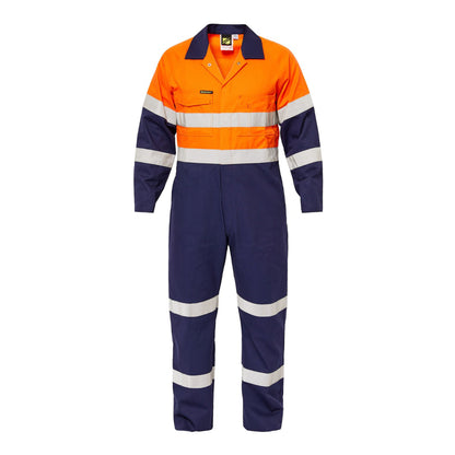 Workcraft WC3063L Mens Hi Vis Two Tone Cotton Drill Coveralls With Industrial Laundry Reflective Tape in Orange/Navy