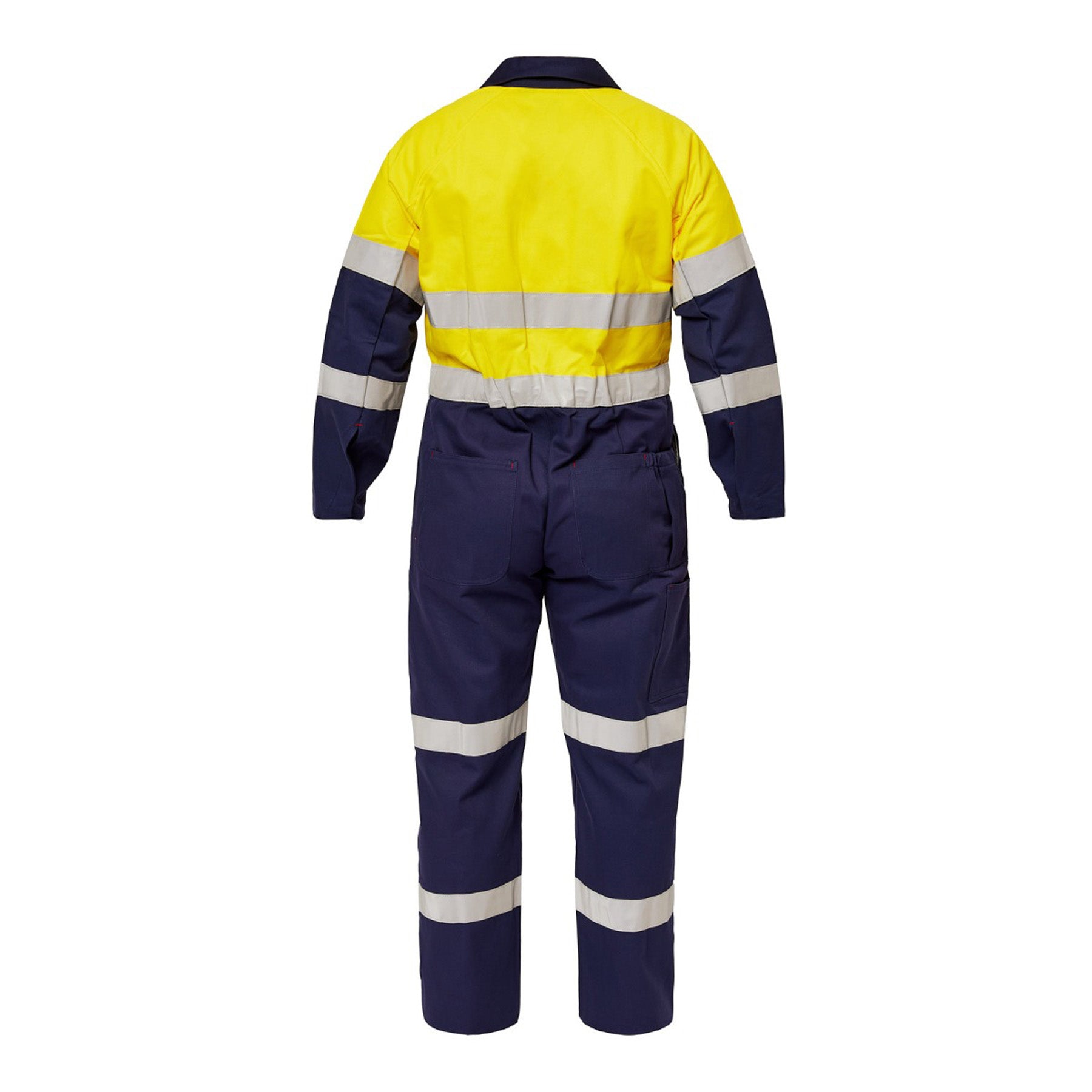Workcraft WC3063 Mens Hi Vis Two Tone Cotton Drill Coveralls With Industrial Laundry Reflective Tape in Yellow/Navy