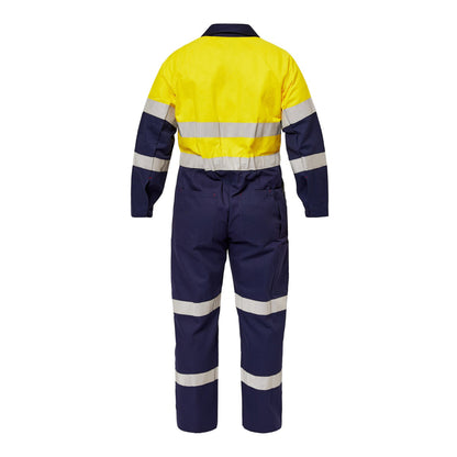 Workcraft WC3063L Mens Hi Vis Two Tone Cotton Drill Coveralls With Industrial Laundry Reflective Tape in Yellow/Navy