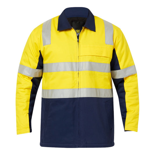 Workcraft WJ8019 Hi Vis Cotton Reflective Jacket in Yellow/Navy