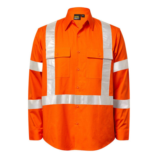 Workcraft WS6035 Mens Hi Vis NSW Reflective Rail Ripstop Shirt in Orange